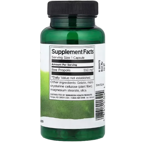 Swanson Bee Propolis – 550 mg, 60 Capsules | Immune Support, Antioxidant & Wellness Formula