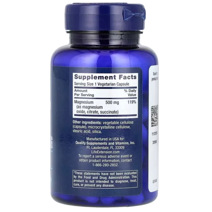 Life Extension Magnesium Caps – 500 mg, 100 Vegetarian Capsules | Muscle Function, Nerve Support & Relaxation