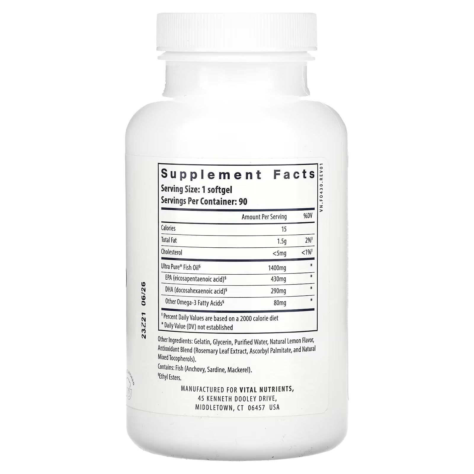 Vital Nutrients, Ultra Pure, Fish Oil 800, Lemon, 90 Softgels