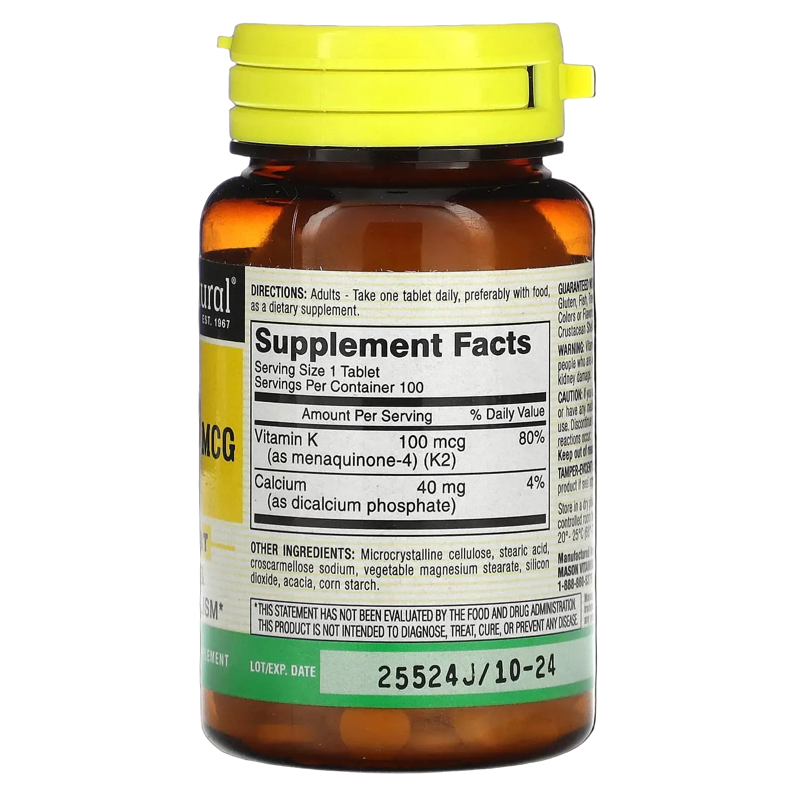 Mason Natural Vitamin K2 100 mcg 100 Tablets