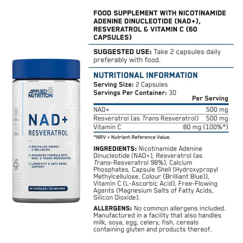 Applied Nutrition NAD+ Resveratrol 60 Capsules (30 Servings)