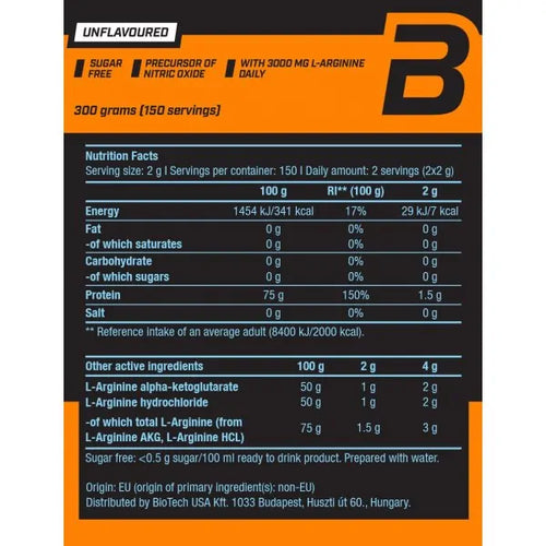 BioTech USA L-Arginine Powder Unflavored 300g
