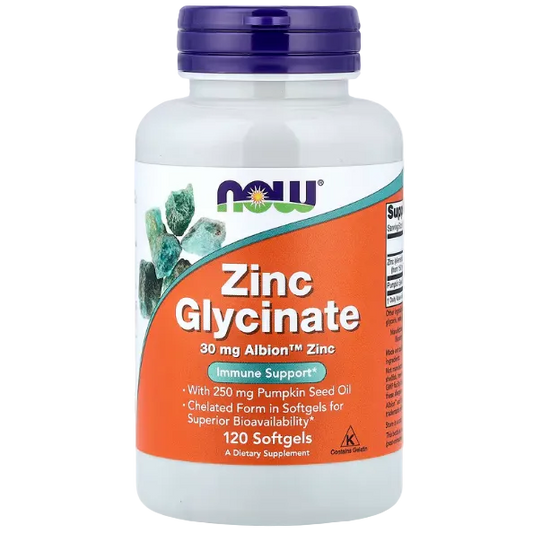 NOW Foods Zinc Glycinate – 120 Softgels | Immune, Skin & Antioxidant Support